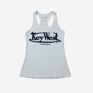 Miami Style Tank Top Womens M White Key West Florida Racerback Graphic
